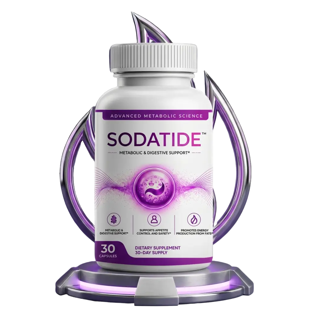 A bottle of SodaTide synbiotic capsules containing 30 vegetarian capsules